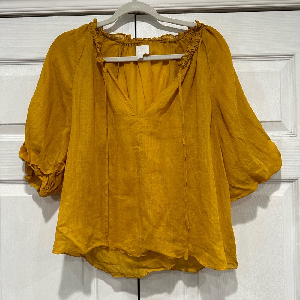Every Yellow Mustard Flowy Puff Sleeve Blouse Size S